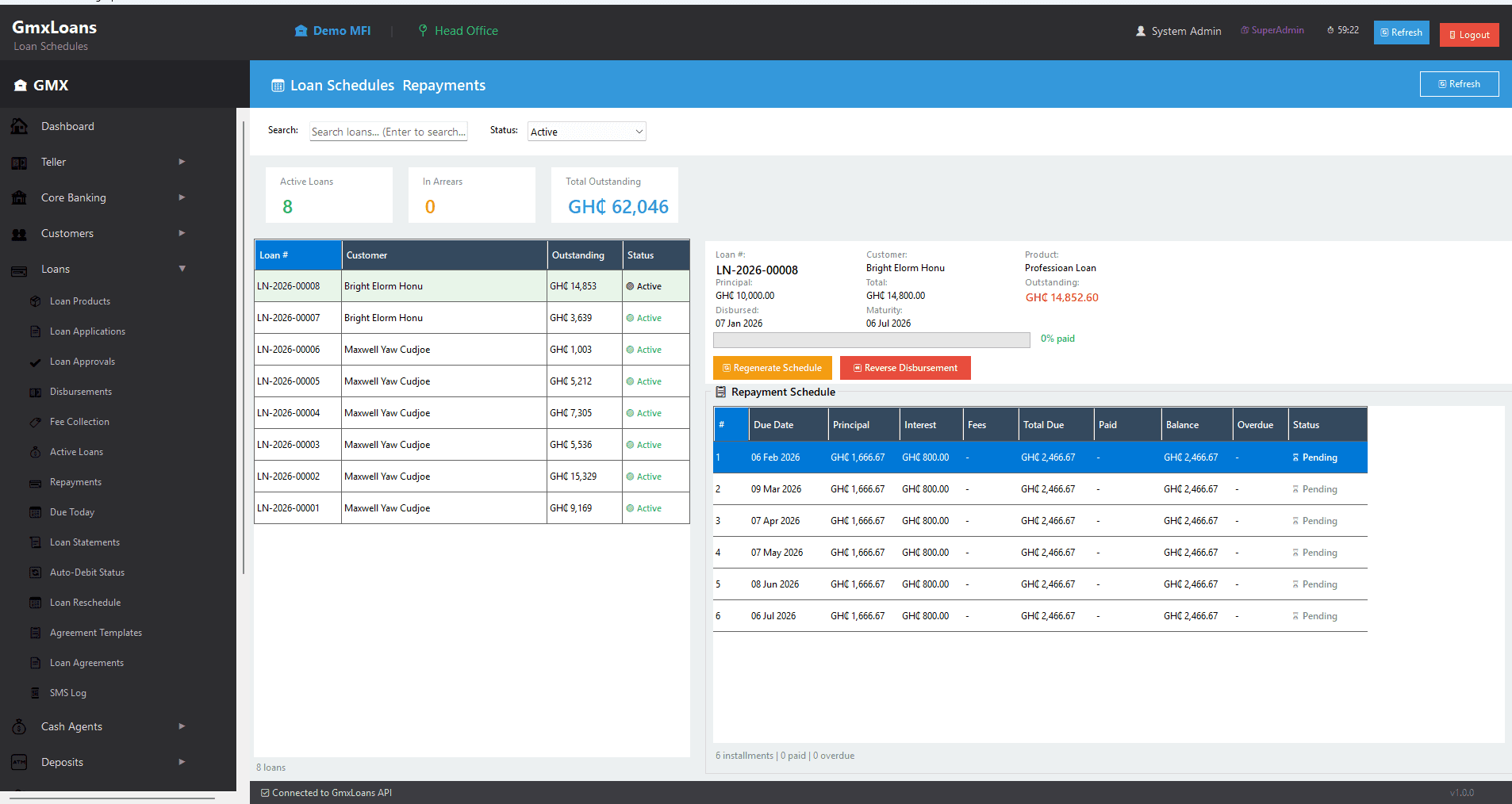 Active loan portfolio